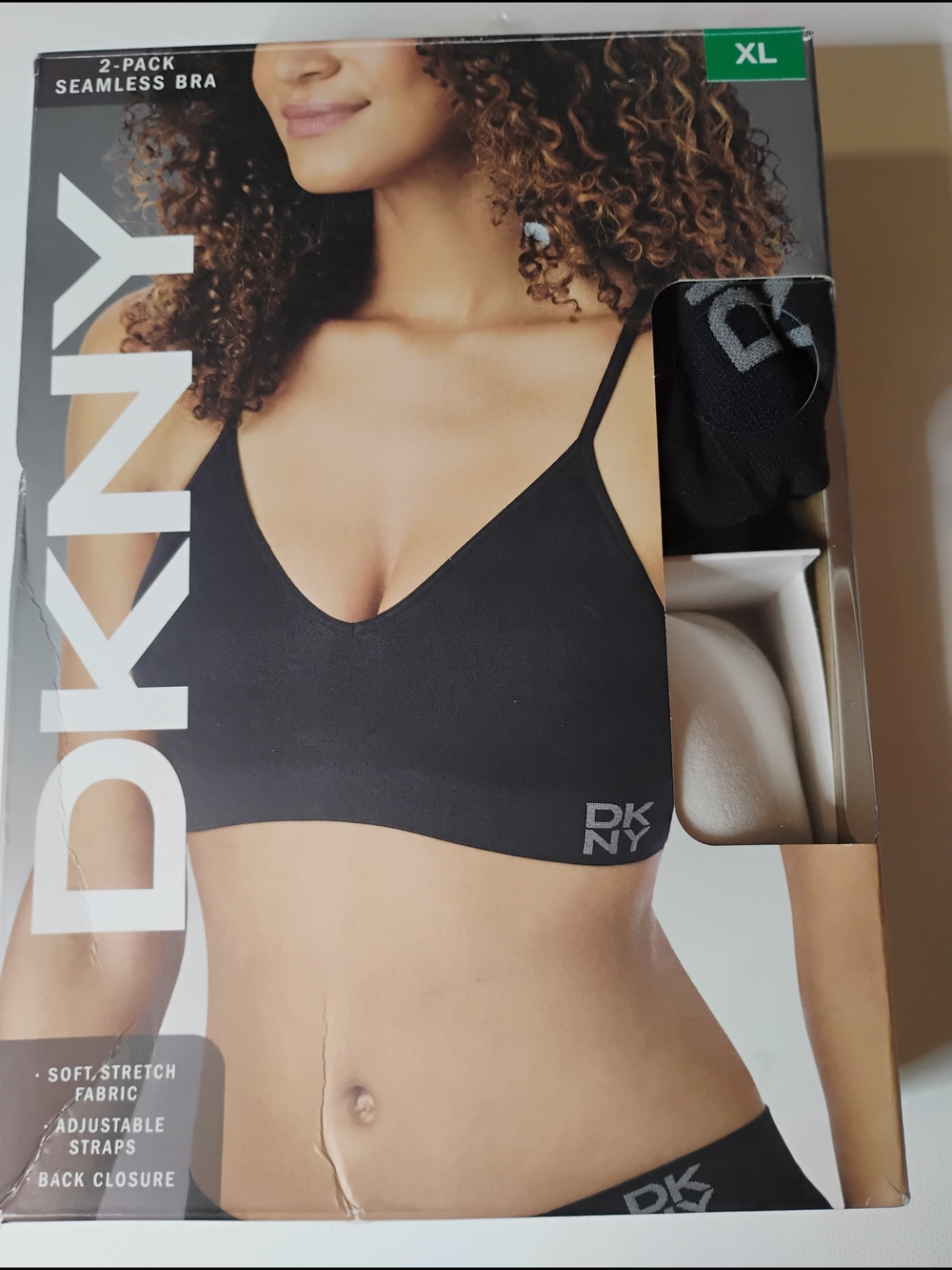 DKNY Black And Ivory Seamless V-Neck Bra - 2-Pack XL (38DD,40D, 40DD)